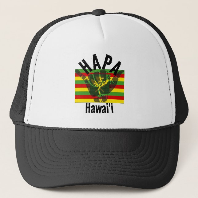 HAPA HAWAII Kānaka Maoli Flag TRIBAL SHAKA BG Trucker Hat (Front)