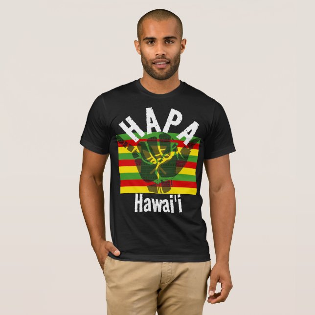 HAPA HAWAII Kānaka Maoli Flag TRIBAL SHAKA BG Wht T-Shirt (Front Full)