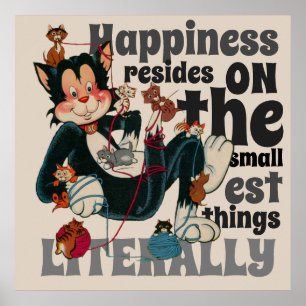 Hapinnes resides on the smallest things retro poster