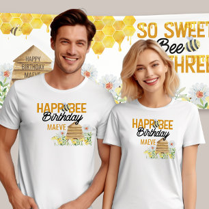 Happ-Bee Birthday Bee Pun Bumblebee and Beehive T-Shirt