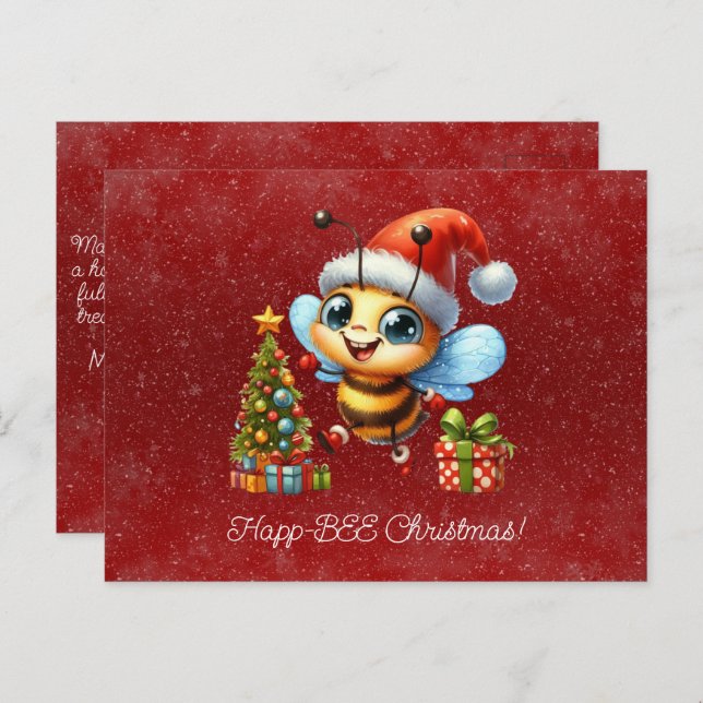 Happ-BEE Christmas Bee Gifts Tree Postcard (Front/Back)
