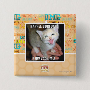 HAPPEE BURFDAY! 15 CM SQUARE BADGE