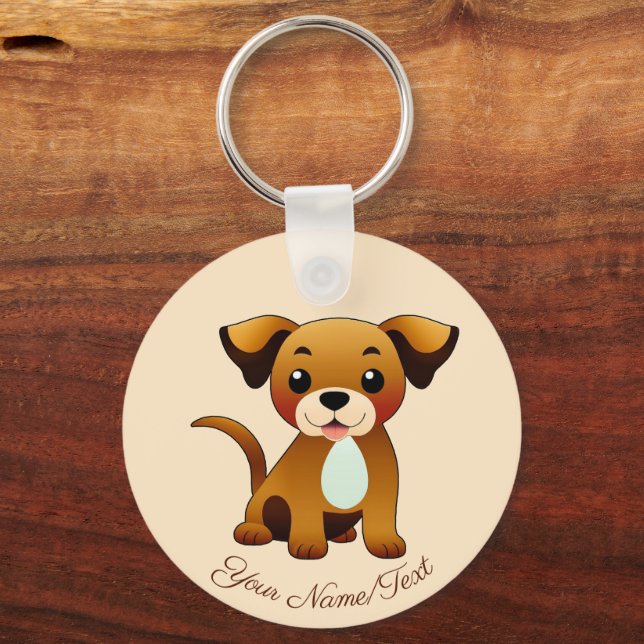 Happier, brown dog, sitting - key ring (Front)