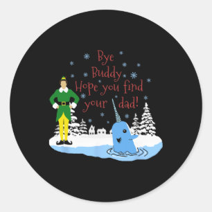 Happier Holidays Uni-kids Christmas Narwhal Elf  Classic Round Sticker