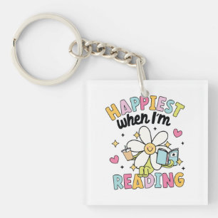 Happies when i'm reading flower reading book key ring