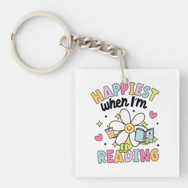 Happies when i'm reading flower reading book key ring (Front)