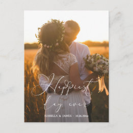 Happiest Day Elegant Calligraphy Wedding Photo Invitation Postcard