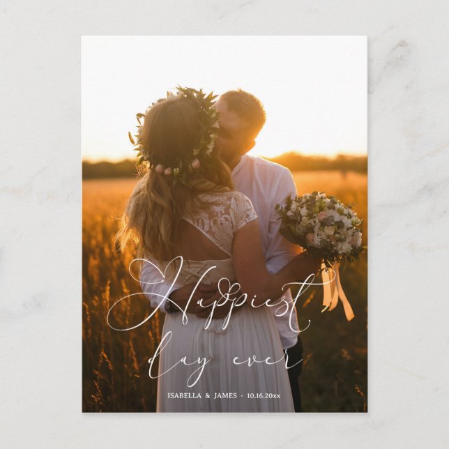Happiest Day Elegant Calligraphy Wedding Photo Postcard (Front)