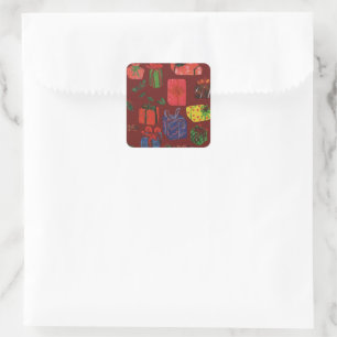 Happiest Family Holiday Christmas Vintage Red Gift Square Sticker
