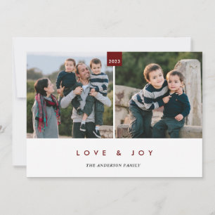 Happiest Holiday Burgundy Minimal 2 Photo Card