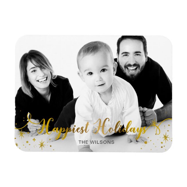 Happiest Holiday Gold Photo Holiday Card  Magnet (Horizontal)