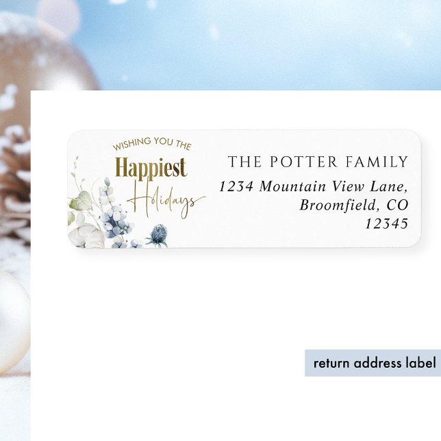Happiest Holiday, Winter Greenery Return Address Return Address Label (Creator Uploaded)