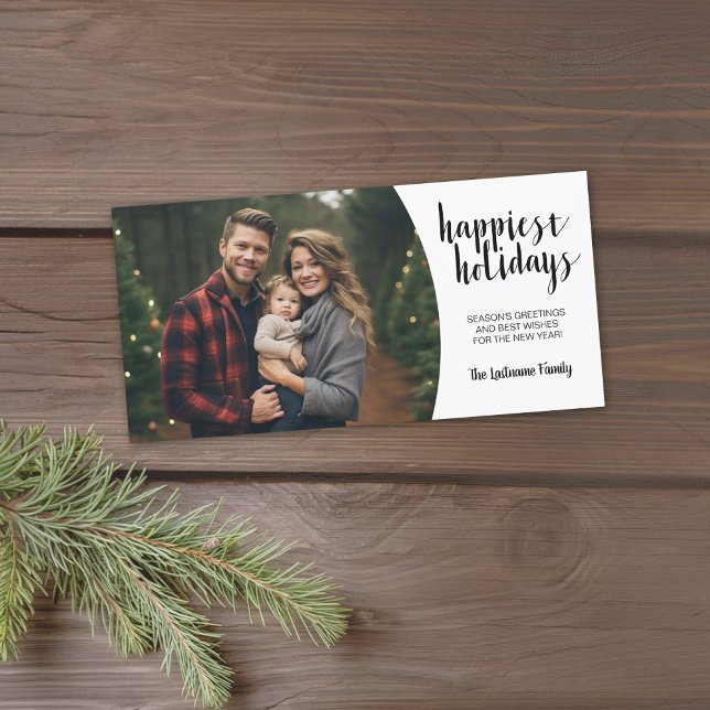 Happiest Holidays - 1 Photo Modern Minimalist Holiday Card (Holiday Photo card with 1 Photo and Black and White Accents. Download Option Available.)