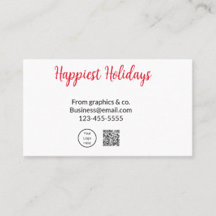 Happiest holidays add business logo name q r code card
