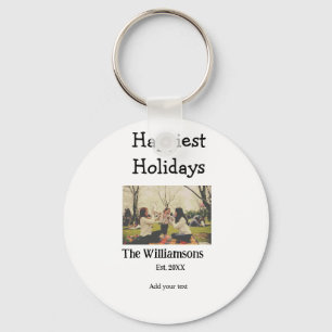 Happiest holidays add family name year photomodern key ring