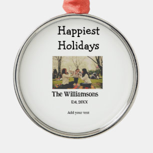Happiest holidays add family name year photomodern metal ornament