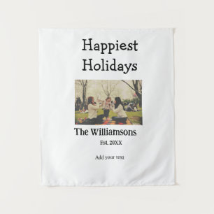Happiest holidays add family name year photomodern tapestry