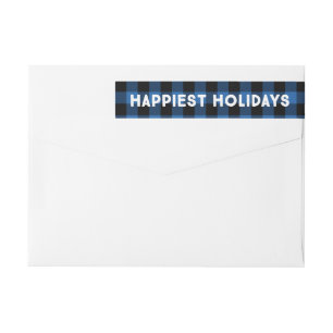 Happiest Holidays Blue Buffalo Plaid Wrap Around Label