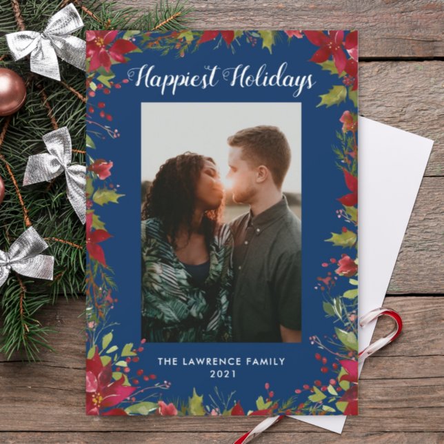 Happiest Holidays Botanical Poinsettia Christmas Holiday Card (Creator Uploaded)