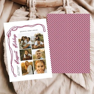 Happiest Holidays Bow Family 6 Photos Plaid Holiday Card