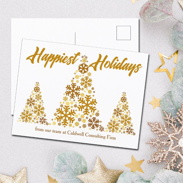 Happiest Holidays Chic Gold Christmas Tree Company Holiday Postcard (Creator Uploaded)