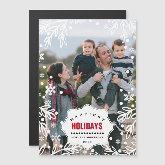 Happiest Holidays. Christmas Magnetic Photo Cards (Front/Back)