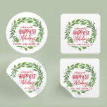 Happiest holidays corporate business christmas classic round sticker<br><div class="desc">Happiest holidays corporate business christmas design. Make your life a little easier this holiday season with these beautiful,  festive stickers</div>