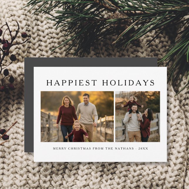 Happiest Holidays Family 2 Photo Christmas Card (Creator Uploaded)