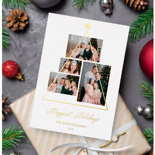 Happiest Holidays Family Christmas Tree 4 Photos Foil Holiday Card