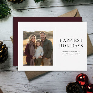 Happiest Holidays Family Photo Christmas Maroon Holiday Card