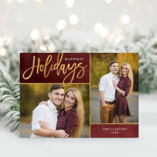 Happiest Holidays Faux Gold Foil 2 Photo Holiday Card