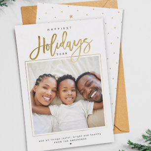 Happiest Holidays Minimalist Gold Modern Photo Holiday Card