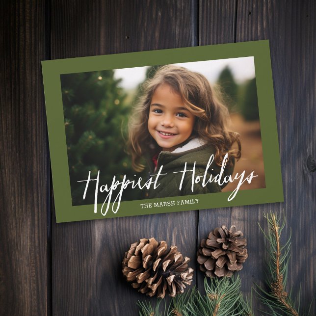 Happiest Holidays Modern Full Photo Tribal Pattern Holiday Card (Modern Rustic Christmas Photo card with Type Overlay - Print and Download Options Available)