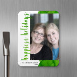 Happiest Holidays Modern Off Centre 1 Photo Green Magnet<br><div class="desc">Christmas green - Use a vertical photo to make a unique and trendy Merry Christmas greeting with a bright and joyful watercolor splash. This design has an abstract feel to it with painted elements and a handwritten font. If you need to move anything around, click on the customise button to...</div>