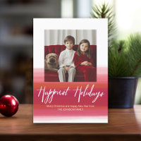 Happiest Holidays Modern Watercolor 1 Photo red