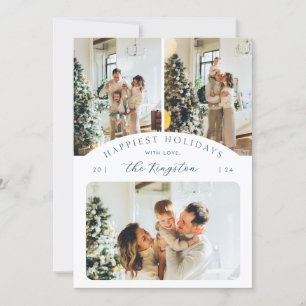 Happiest Holidays   Navy Blue 3 Photo Collage Holiday Card