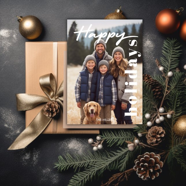Happiest Holidays Navy Plaid Tartan 1 Photo Modern Holiday Card (Happiest Holidays Navy Plaid Tartan 1 Photo Modern Holiday Card)