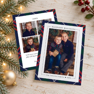 Happiest Holidays Preppy Plaid Frame Photo Holiday Card