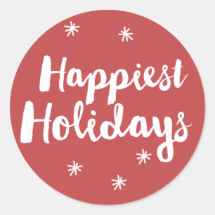 Happiest Holidays Red Script Round Sticker