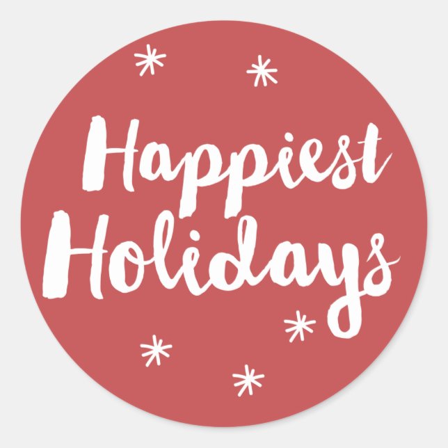 Happiest Holidays Red Script Round Sticker (Front)