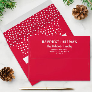 Happiest Holidays Red White Christmas Address Envelope