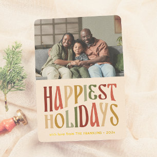 Happiest Holidays Retro Colourful Christmas Photo Foil Holiday Card