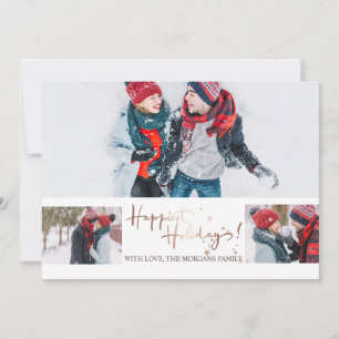 Happiest Holidays Rose Gold Stars Photo Collage Announcement