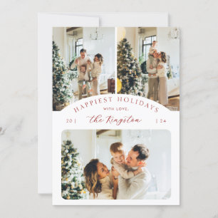 Happiest Holidays Ruby Red 3 Photo Collage Holiday Card