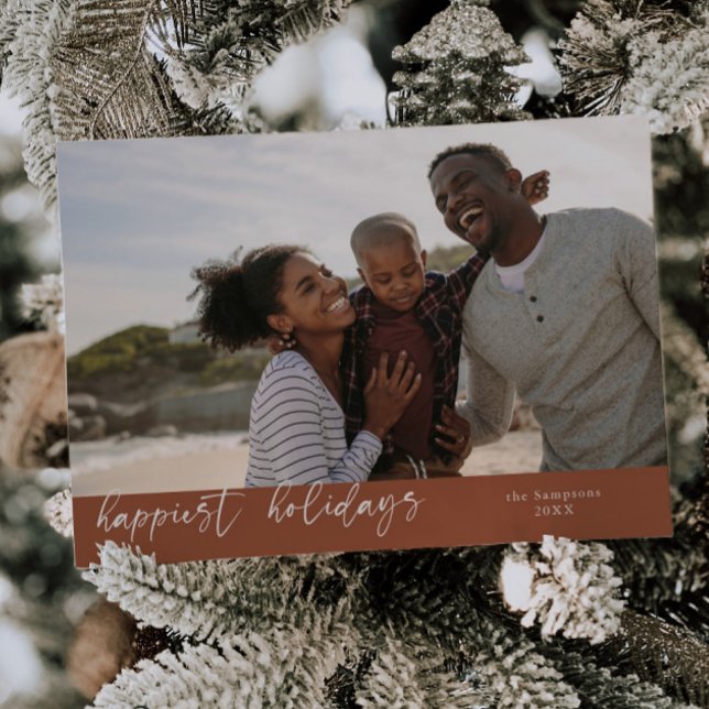 Happiest Holidays Script Brown Christmas Photo Holiday Card (Creator Uploaded)