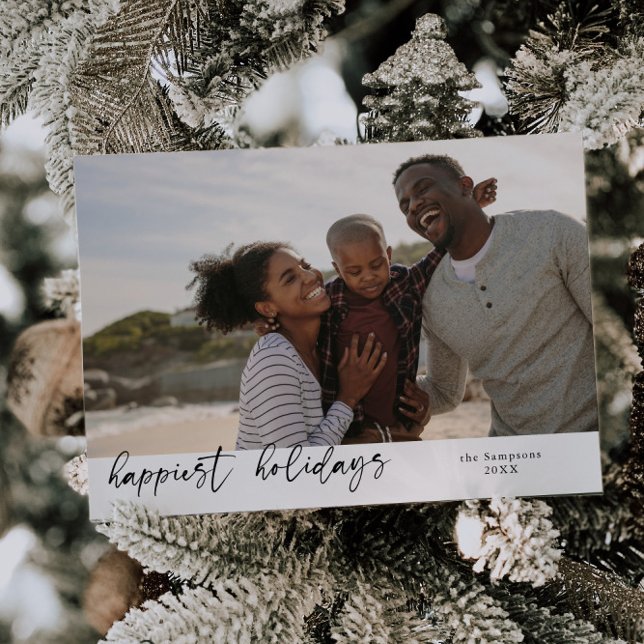 Happiest Holidays Script Family Christmas Photo Holiday Card (Creator Uploaded)