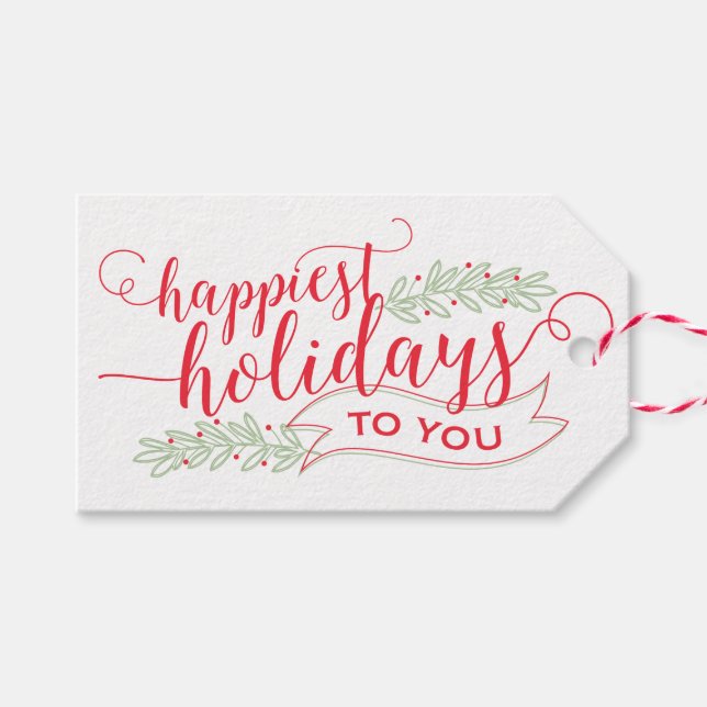 Happiest Holidays Script Gift Tags (Front (Horizontal))