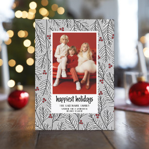 Happiest Holidays - Silver Black Red - 1 Photo Holiday Card