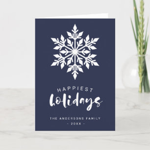 Happiest Holidays Snowflake Custom Blue Business Holiday Card