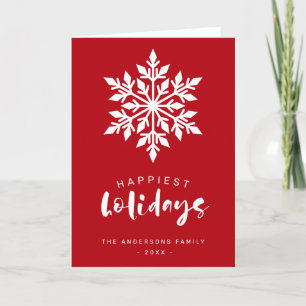 Happiest Holidays Snowflake Custom Red Business Holiday Card
